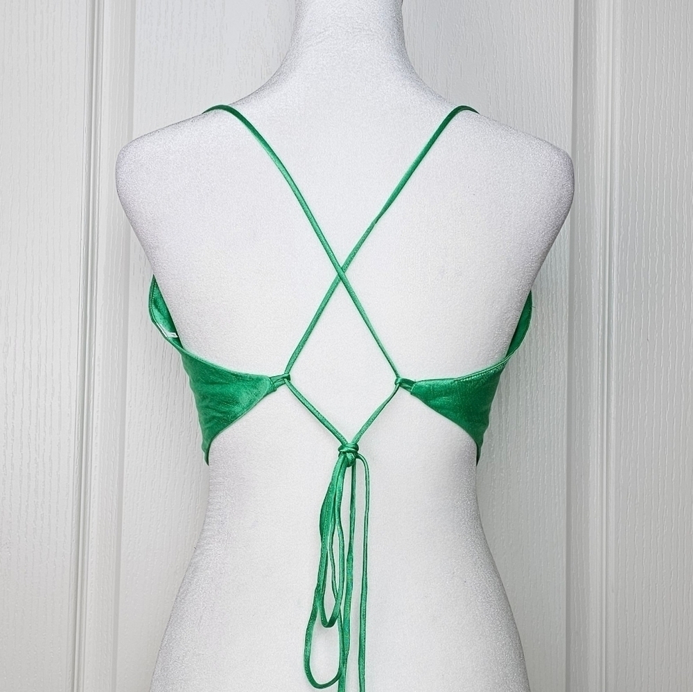 Zara Women's Satin Effect Cropped Green Halter Top, MEDIUM - Picture 3 of 14
